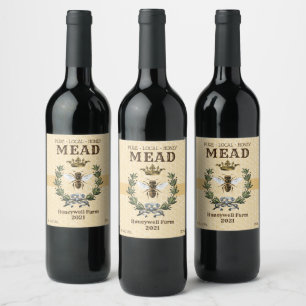 Honing Mead Bee en Kroon Wijn Etiket