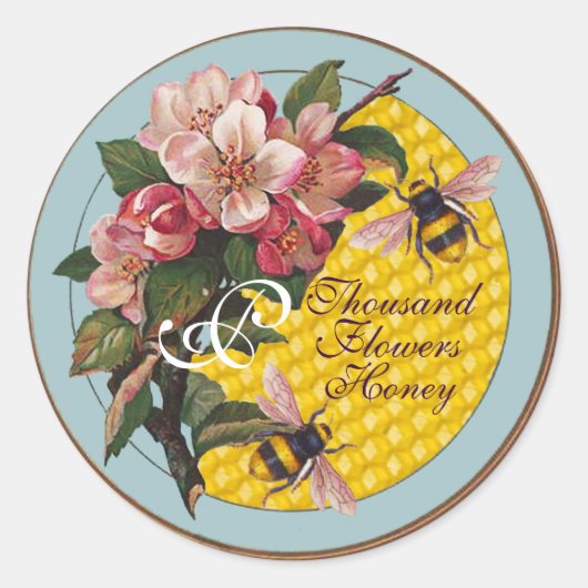 HONING MET WILDE ROZEN MONOGRAM RONDE STICKER (Voorkant)