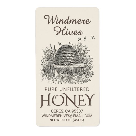 Honing  Skep met bijen Verzendlabel (Voorkant)