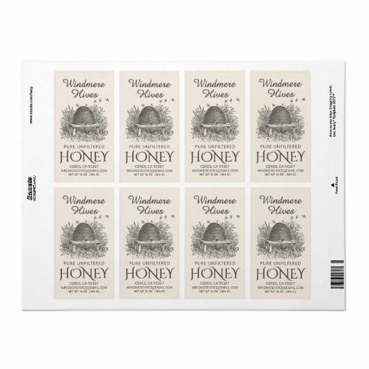 Honing  Skep met bijen Verzendlabel (Full Sheet)