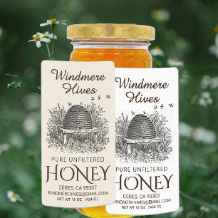 Honing Skep met bijen Verzendlabel