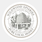 Honing  Tuin Skep Hive met kleine Bijen Ronde Sticker (Voorkant)