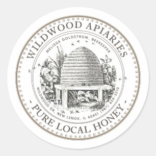 Honing Tuin Skep Hive met kleine Bijen Ronde Sticker