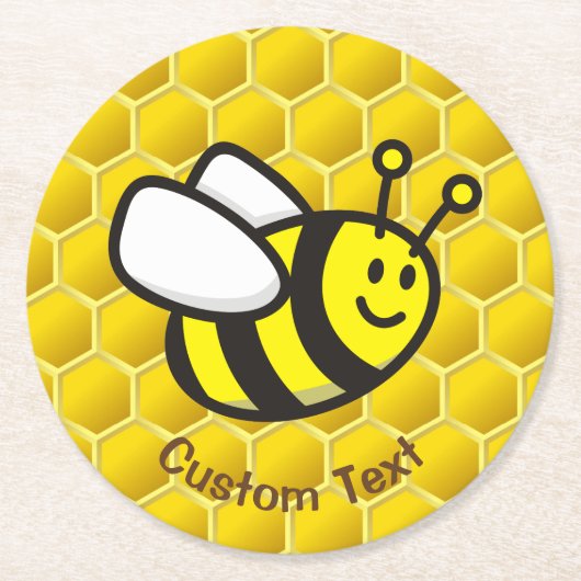 Honingbee Cartoon Ronde Kartonnen Onderzetter (Voorkant)