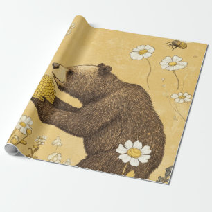 Honingbeer in weide met wilde bloemen cadeaupapier