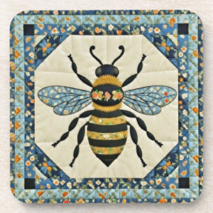Honingbij Blauwe Rand Quilt Bier Onderzetter