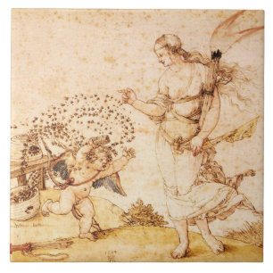 HONINGBIJ BRUINE WAS ZEGEL / Cupido de honingdief Tegeltje