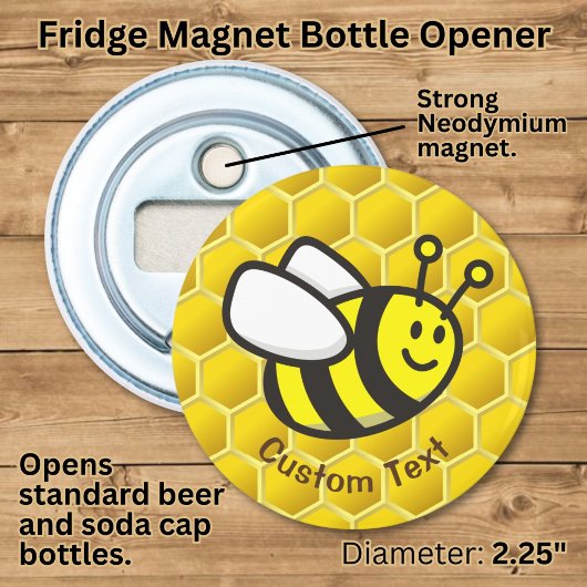 Honingbij Cartoon Button Flesopener
