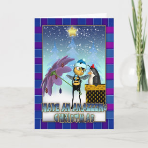 Honingbij Christmas Kaart - Honingbij en pinguïn