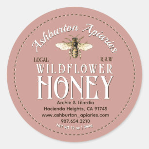 Honingbij Classy Pink Pure Raw Honey Ronde Sticker