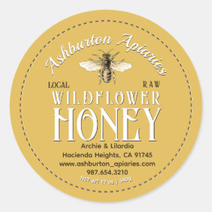  Honingbij Classy Yellow Pure Raw Honey Ronde Sticker