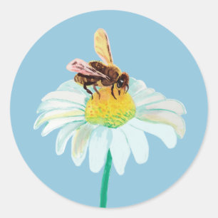Honingbij Drink nectar van de witte bloem Ronde Sticker