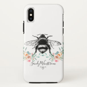 Honingbij en bloemen aangepaste naam iPhone x hoesje
