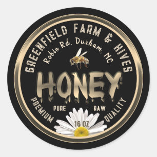 Honingbij en Daisy Gold Dripping Honing op Zwart Ronde Sticker