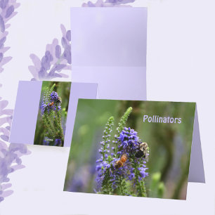 Honingbij en hommel paarse blanco notitiekaart