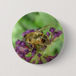 Honingbij en Paarse Bloemen Knop Ronde Button 5,7 Cm