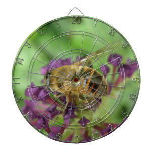 Honingbij en paarse bloemen kunstbord dartbord