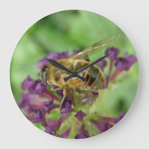 Honingbij en paarse bloemen wandklok grote klok