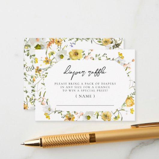 Honingbij Gele Waterverf Bloemen Luier Raffle Informatiekaartje (Voorkant / Achterkant in situ)