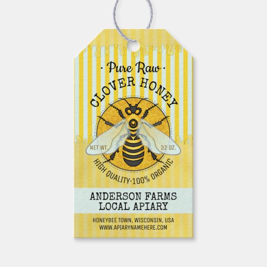 Honingbij Honing Apiary Bee Jar Labels | Gestreept Cadeaulabel (Voorkant)