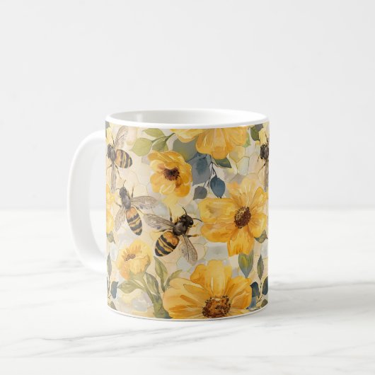 Honingbij Honingraat Bloemen Bloemen Patroon Koffiemok (Voorkant links)