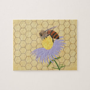 Honingbij op bloemenschilderij Puzzel