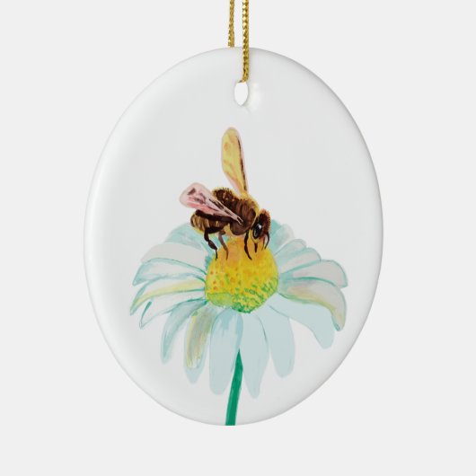 Honingbij op een witte bloem keramisch ornament (Rechts)