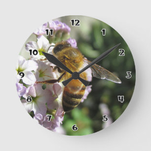 Honingbij op Heliotrope ronde wandklok Klok
