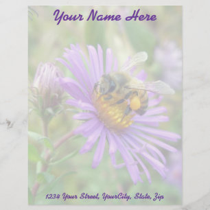 Honingbij op Herfst Asters Wildflower Letterhead. Gepersonaliseerd Briefhoofd