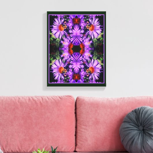 Honingbij op Paarse asterbloem Abstract Canvas Afdruk (Insitu (Woonkamer))