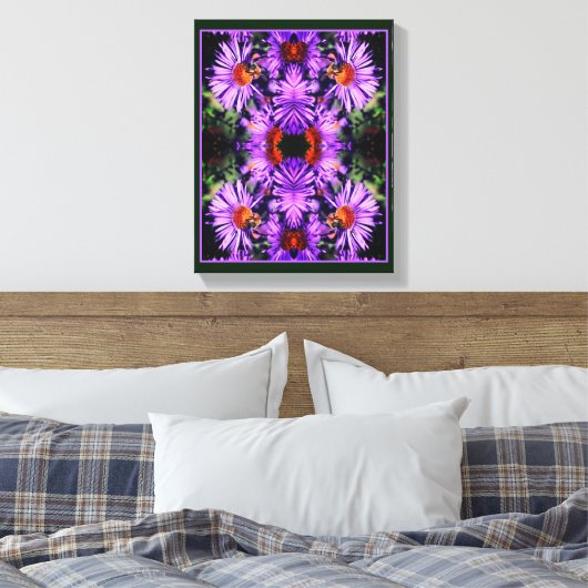 Honingbij op Paarse asterbloem Abstract Canvas Afdruk (Insitu (Slaapkamer))