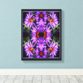 Honingbij op Paarse asterbloem Abstract Canvas Afdruk (Insitu (Houten vloer))