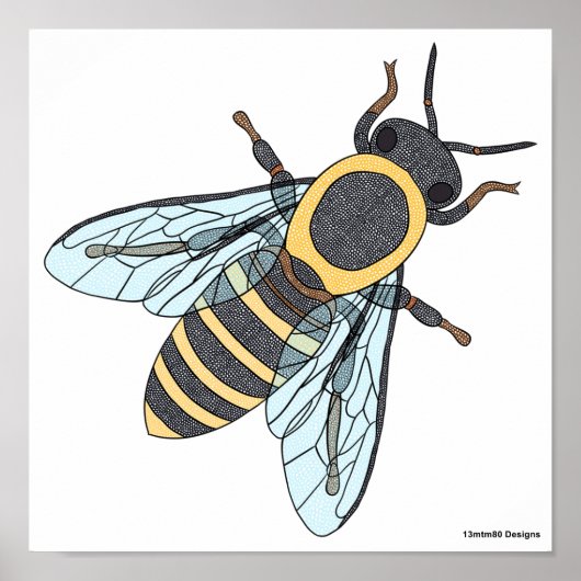 Honingbij (wit) - Poster Print (Voorkant)