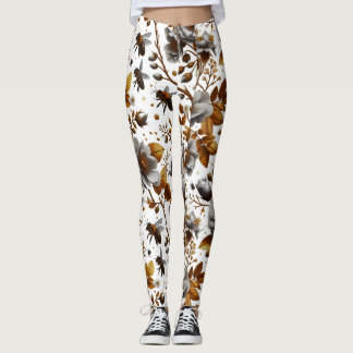Honingbijen bloemblaadjes en bladeren patroon dood leggings
