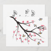 Honingbijen en Cherry Blossom Invitation Kaart (Voorkant / Achterkant)