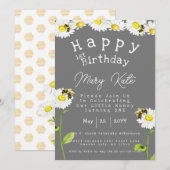 Honingbijen en Daisies 1e verjaardag uitnodiging (Voorkant / Achterkant)