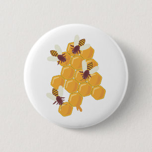 Honingbijen en honingraatontwerp ronde button 5,7 cm