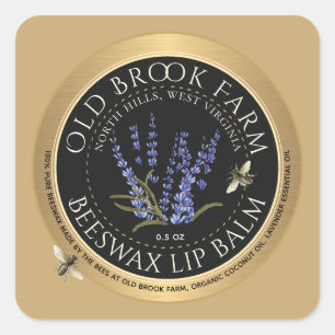 Honingbijen en Lavendel Bijenwas Lip Balm Goud Zwa Vierkante Sticker
