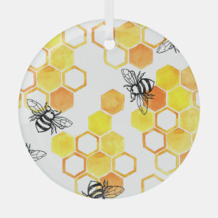 Honingbijen: geel Waterverf Glas Ornament