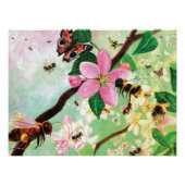 Honingbijen, hommels & voorjaarsbloeiende boom perfect poster (Voorkant)