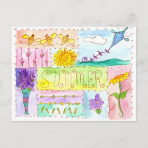 Honingbijen Kite Waterverf Flowers Happy Summer Briefkaart