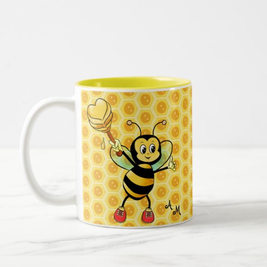 Honingbijen met hart- en monogram tweetone koffie  tweekleurige koffiemok (Links)