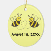 Honingbijen met hart met namen en datum keramisch ornament (Links)