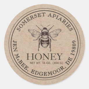  honingbijen Natuurlijke bamboe Kraft Paper Ronde Sticker