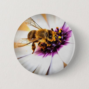 Honingbijen op Afrikaanse Daisy AcrylArt Ronde Button 5,7 Cm