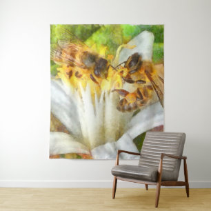 Honingbijen op de Waterverf van Lemon Blossom Wandkleed