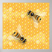 Honingbijen op een helder honingraatpatroon poster (Voorkant)