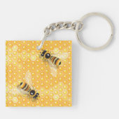 Honingbijen op een helder honingraatpatroon sleutelhanger (Achterkant)