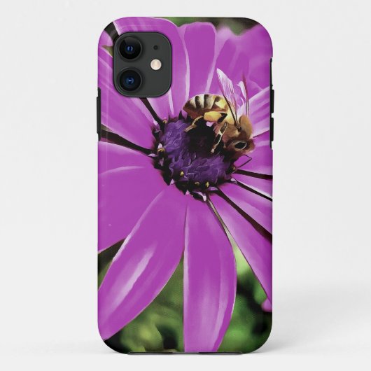 Honingbijen op een Paarse Afrikaanse Daisy Art Case-Mate iPhone Case (Achterkant)