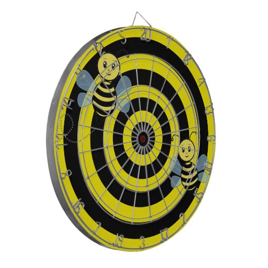 Honingbijen op zwarte en gele cirkels dartbord (Voorkant Links)